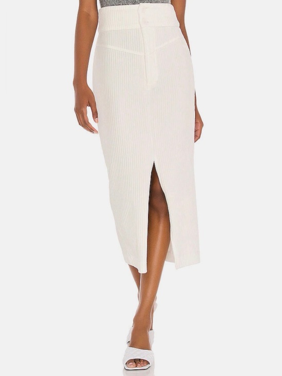 Free People Dresses & Skirts - NWT Free People Roxy Rib Pencil Midi Skirt Creme XS High Waist Ribbed $78